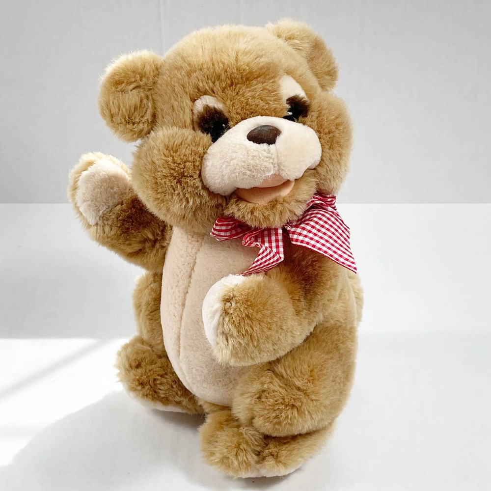 Vintage Brown Beaver Bear 12" Tall America Wego Red White Checked Bow GUC